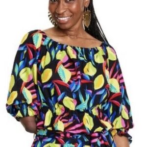 Tabitha Brown Off The Shoulder Vibrant Leaf Print Off-Shoulder Top Sz. large